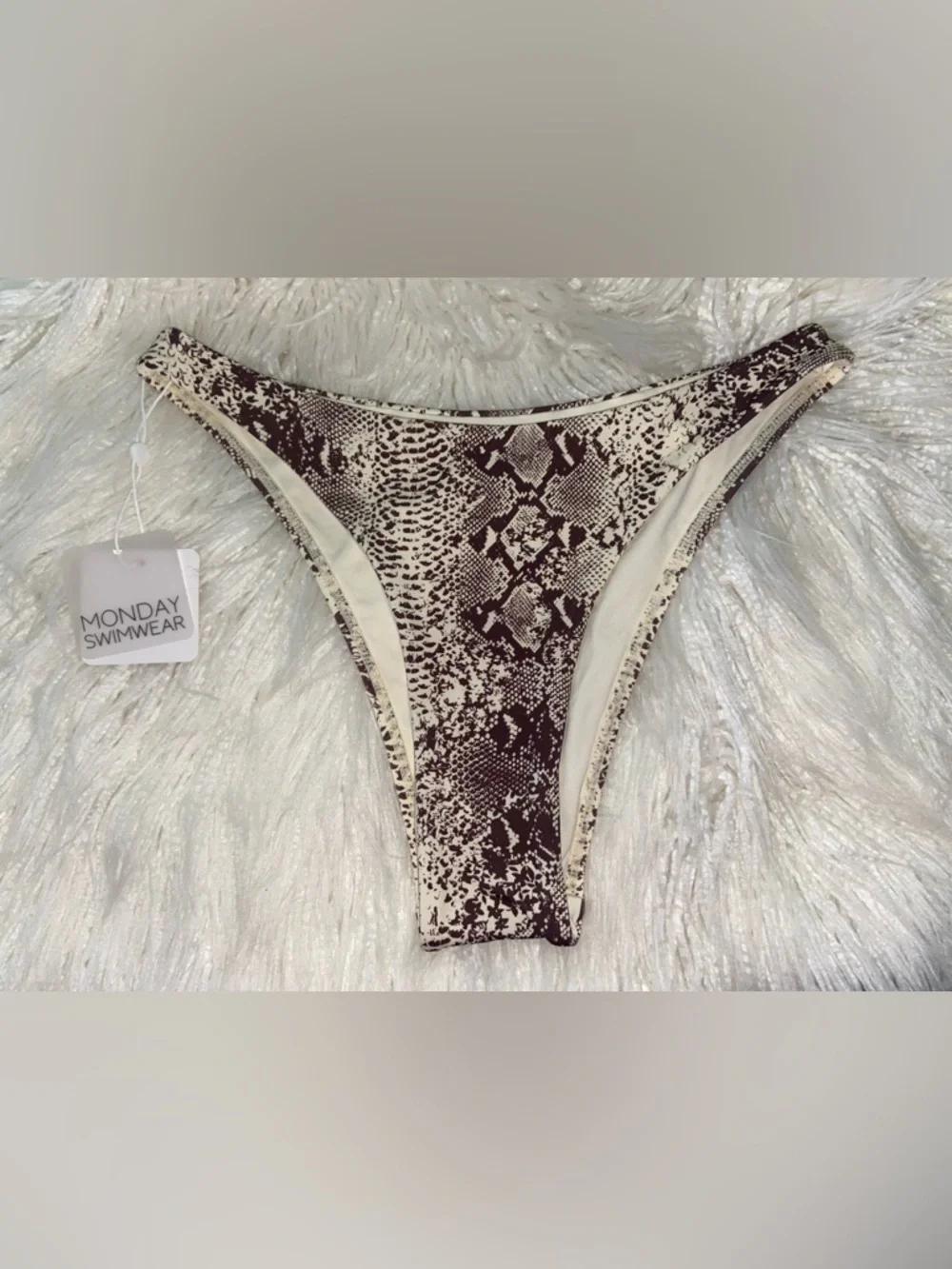 Monday Swimwear Cream and Brown Snake Print Bikini Bottom